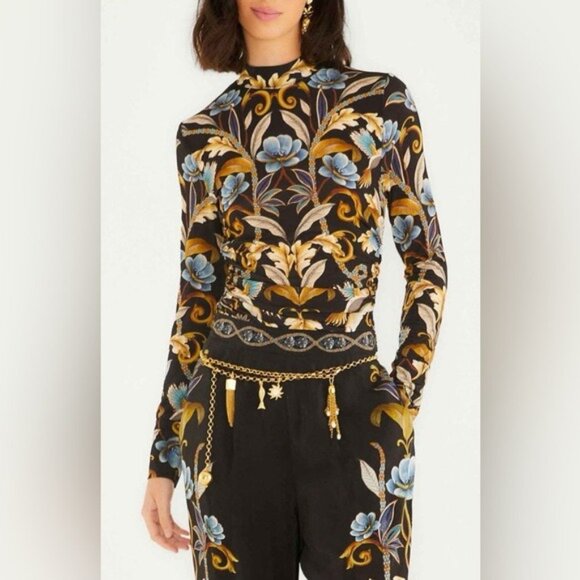 Farm Rio - Black Flowerful Garden Jersey Blouse - Picture 3 of 12